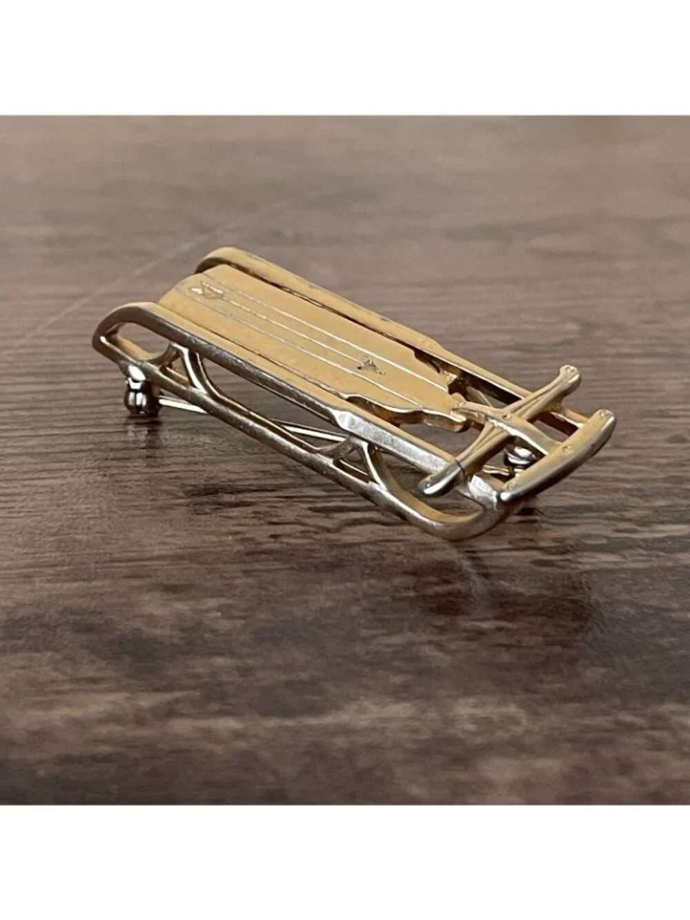 Vintage Winter Sled Brooch Gold Tone Novelty 2